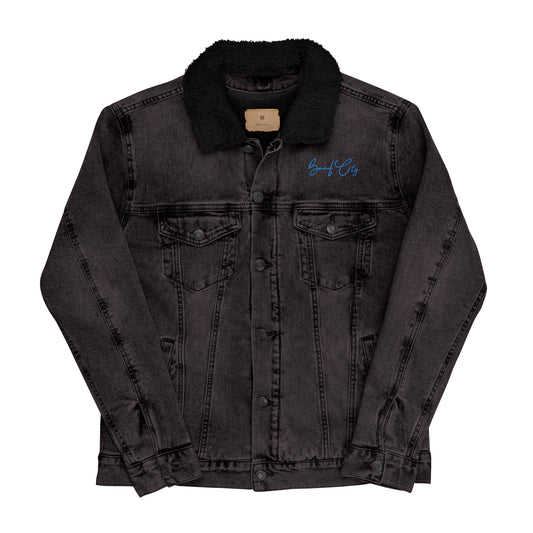 Bomb City Embroidered logo denim sherpa jacket. (Available in Blue Jean)
